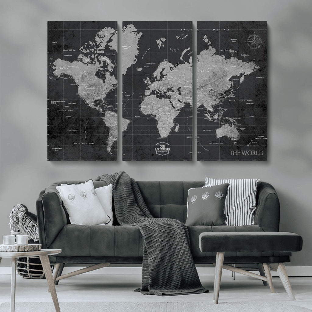 World Map Canvas Print, Detailed Map of the World Wall Art for Home or Office