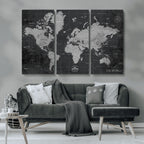 World Map Canvas Print, Detailed Map of the World Wall Art for Home or Office