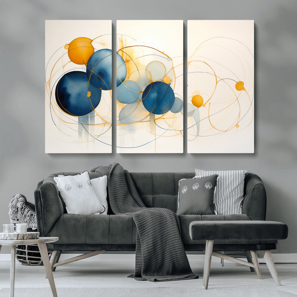 Geometric Blue Orange Abstract Wall Art Canvas, Geometric Blue Orange Canvas Print