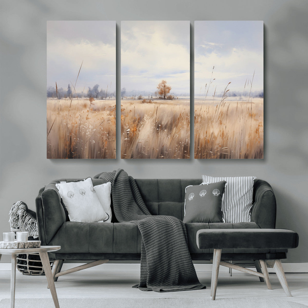 Golden Fields Wall Art Print Canvas | Serene Minimalist Landscape for Farmhouse Decor