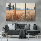 Golden Fields Canvas Wall Art Print | Serene Minimalist Landscape for Modern Decor