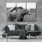 Bear and Cub Wall Art Canvas | Grizzly 399 Bear and Cub Black and White Wildlife Print