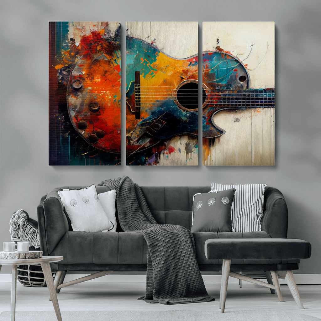Abstract Guitar Wall Art Canvas | Vibrant Music-Inspired Art for Living Room or Studio