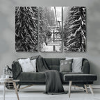 Winter Ski Lift Black and White Canvas Wall Art | Alpine Escape in Minimalist Style