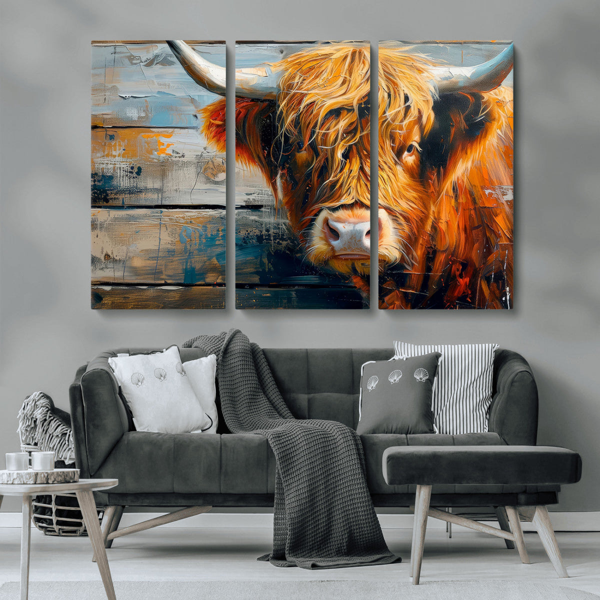 Highland Cow Abstract Canvas Wall Art, Bold Farmhouse Decor