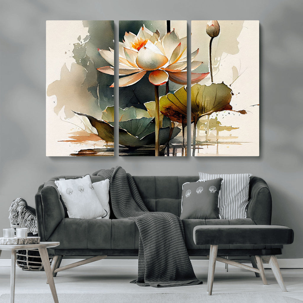Lotus Flower Watercolor Canvas Print | A Symbol of Serenity and Growth in Soft Watercolors