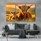 Scottish Cow and Baby Cow Canvas Wall Art Animal Print