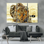 Blue-Eyed Leopard Canvas Wall Art, Framed Animal Print, Fierce and Bold Decor for Living Rooms