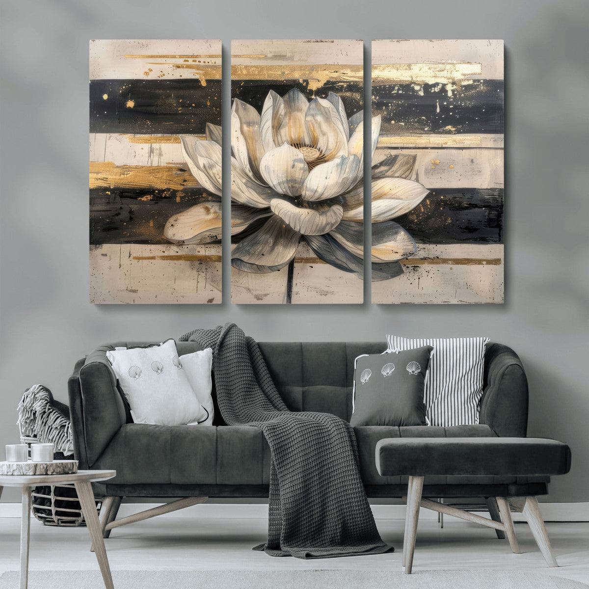 Lotus Flower Wall Art | Framed Abstract Floral Canvas