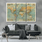 Push Pin World Map Canvas Print | Travel Tracker Wall Art for Couples