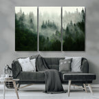 Misty Forest Wall Art | Tranquil Green Woodland Canvas Print