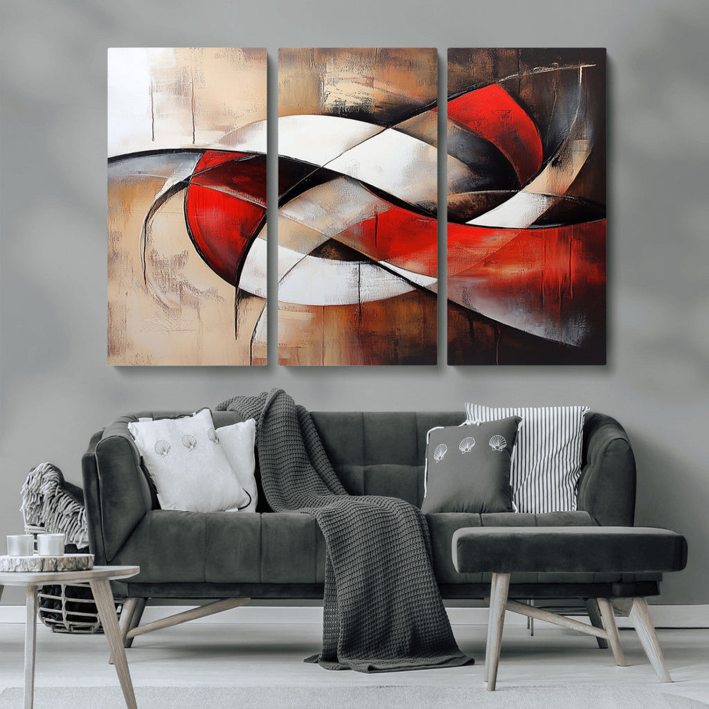 Abstract Wall Art - Modern Red and White Canvas Wall Art