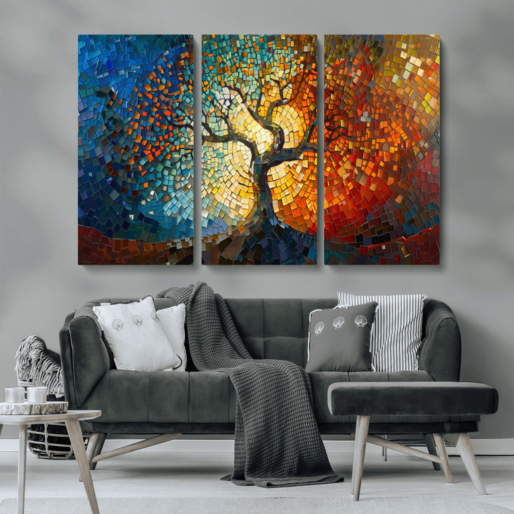 Yggdrasil Tree of Life Mosaic Stained Glass Wall Art Canvas Print