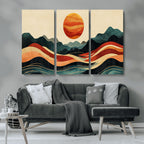 Mountain Triptych Wall Art Canvas Print | Western Boho Pine Tree Nature Print