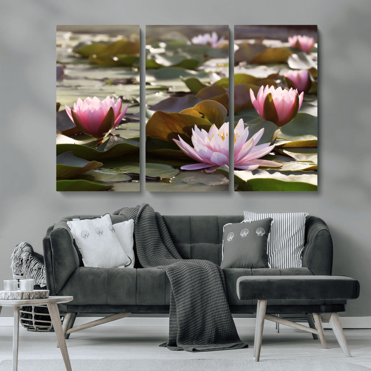 Lotus Flower Wall Art Canvas Print, Water Lily Large Wall Art for Yoga Room Decor