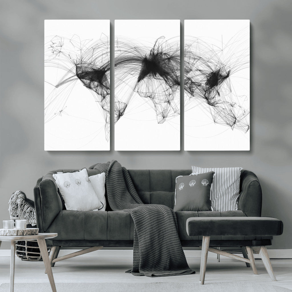 Flight Routes Air Traffic Map Canvas Wall Art, World Flight Routes Print