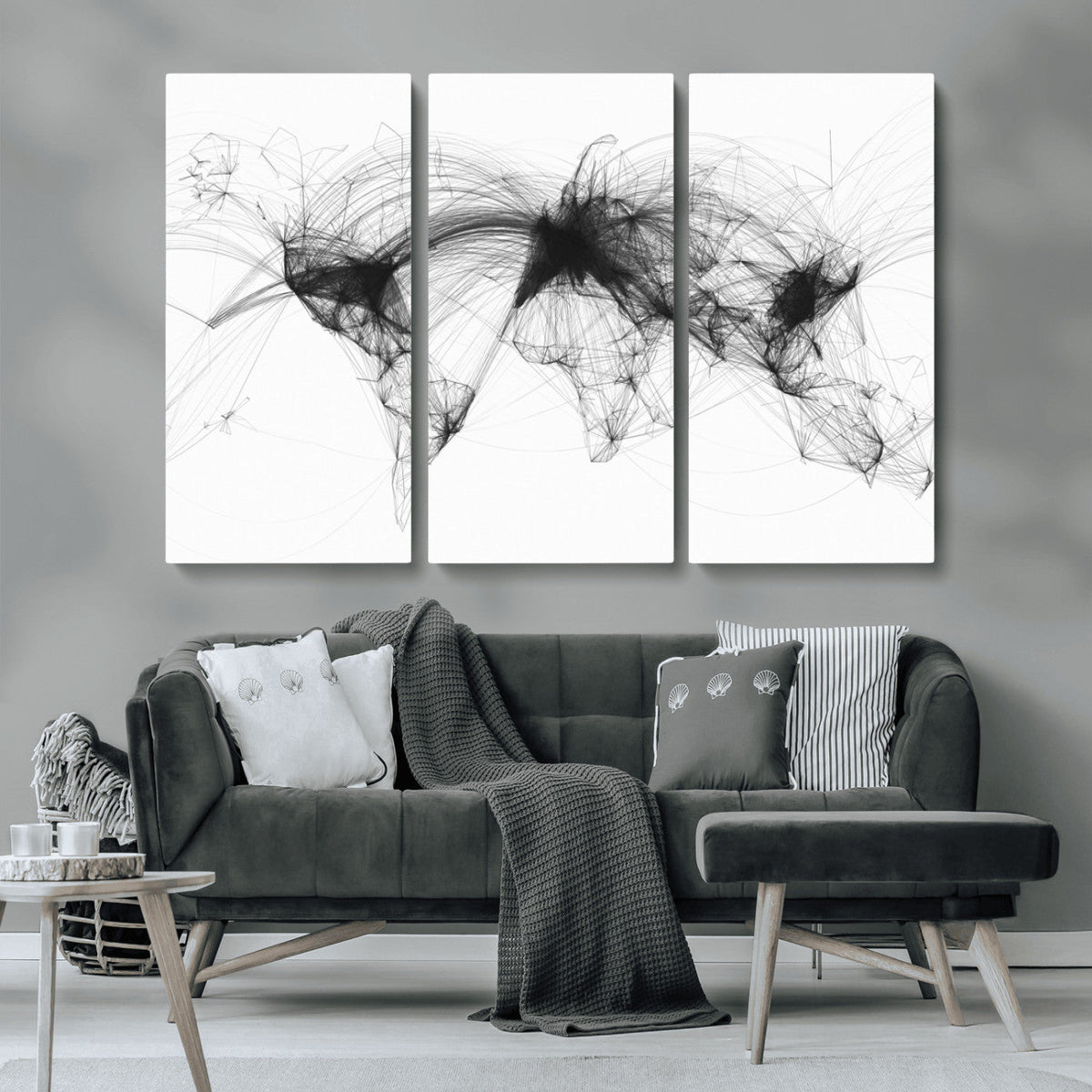 Flight Routes Air Traffic Map Canvas Wall Art, World Flight Routes Print