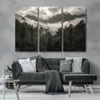 Moody Forest Wall Art | Framed Mountain Fog Canvas Artwork