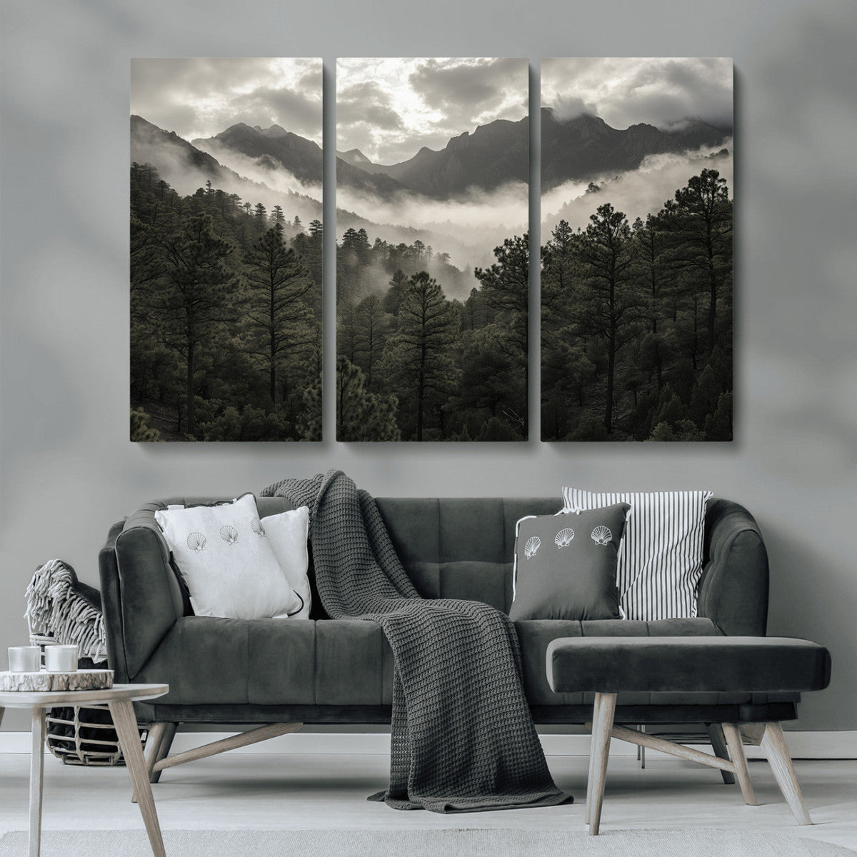 Moody Forest Wall Art | Framed Mountain Fog Canvas Artwork