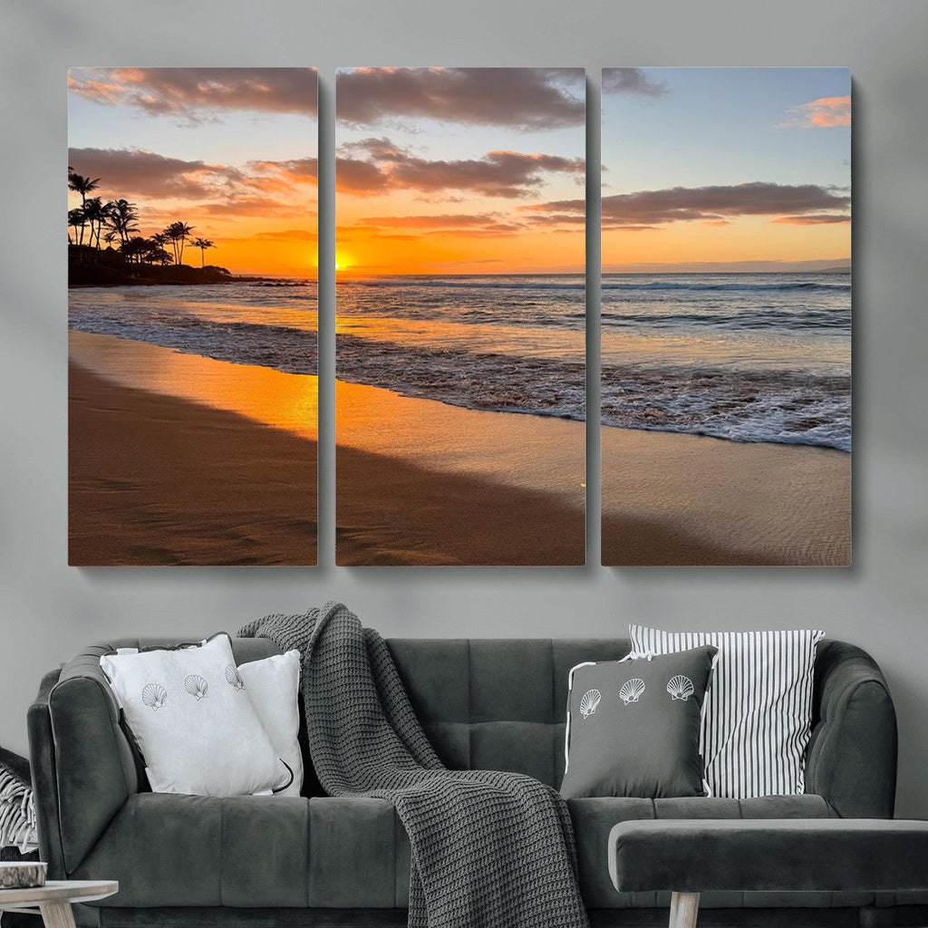 Tropical Beach Wall Art | Framed Sunset Ocean Canvas