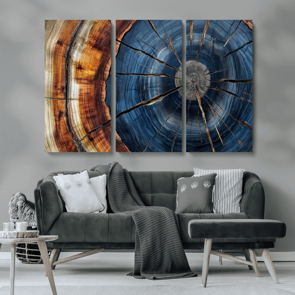Framed Abstract Tree Ring Wall Art Print, Natural Rustic Wood Grain Canvas Print