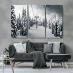 Snowy Pines Wall Art Canvas Print | Ski Lift in a Winter Forest