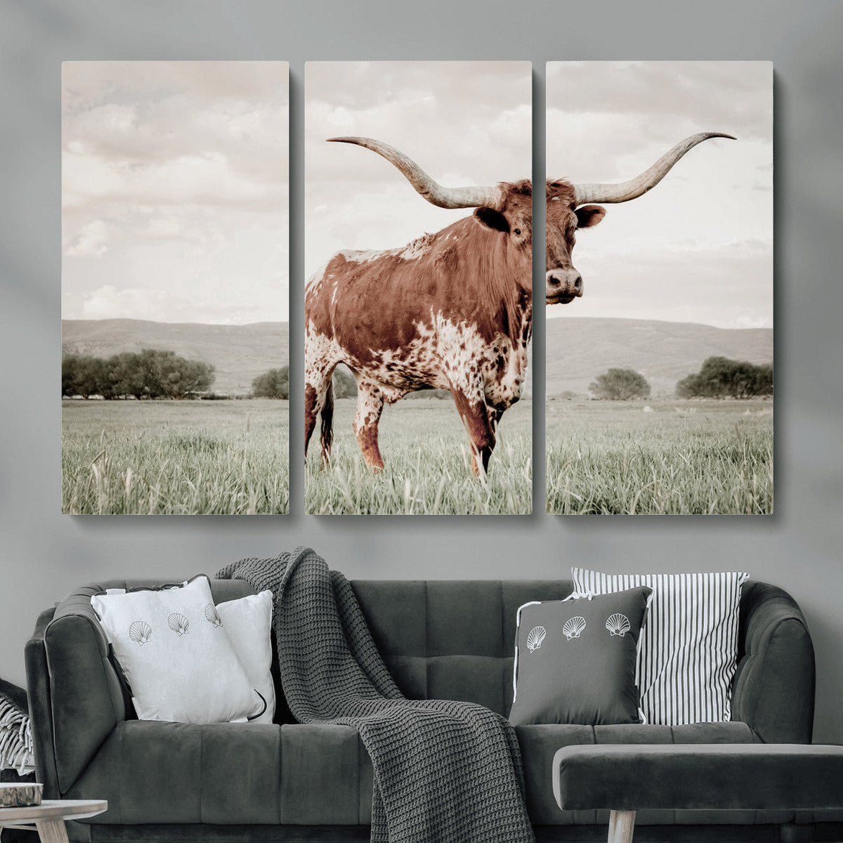 Texas Longhorn Wall Art | Framed Spotted Cattle Canvas