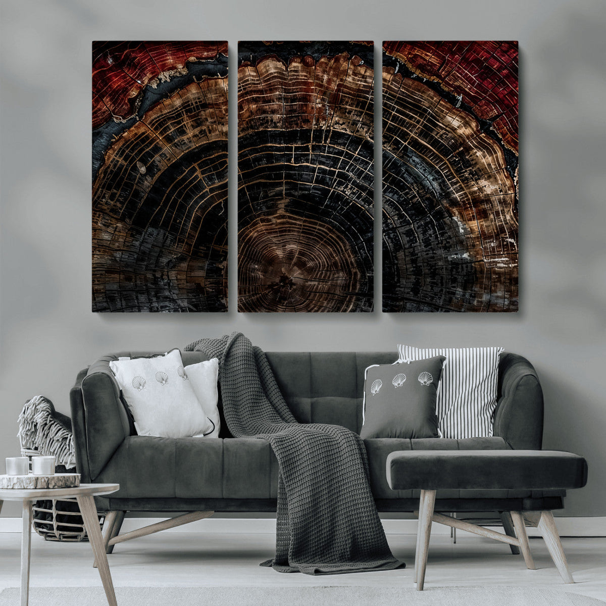 Dark Wood Ring Wall Art Canvas Print, Framed Abstract Tree Slice Print, Rustic Wood Grain Decor