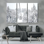 Snowy Ski Lift Wall Art | Framed Winter Mountain Canvas