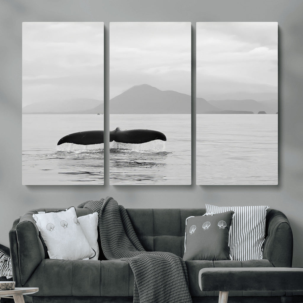 Whale Tail Wall Art | Framed Black White Ocean Canvas