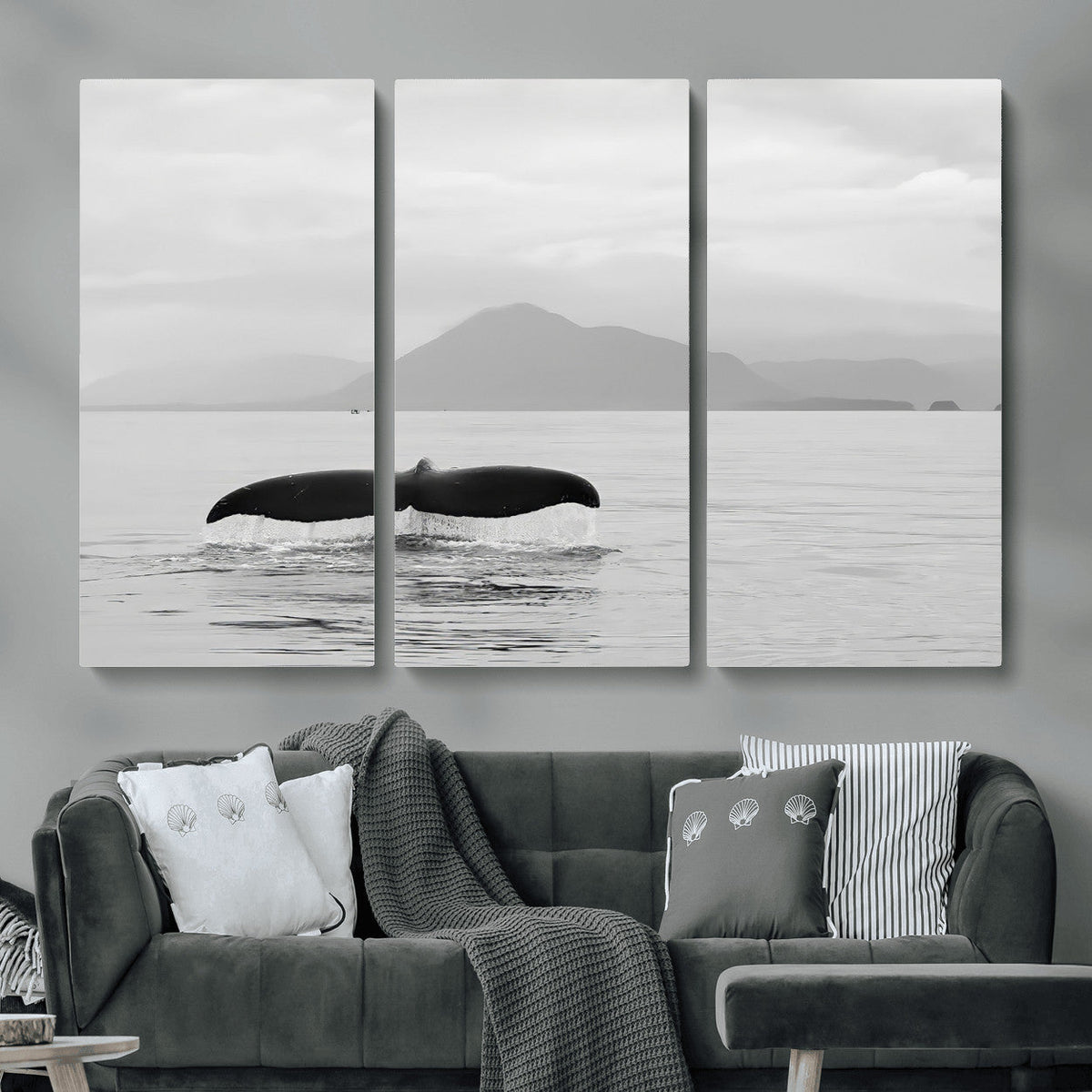Whale Tail Wall Art | Framed Black White Ocean Canvas