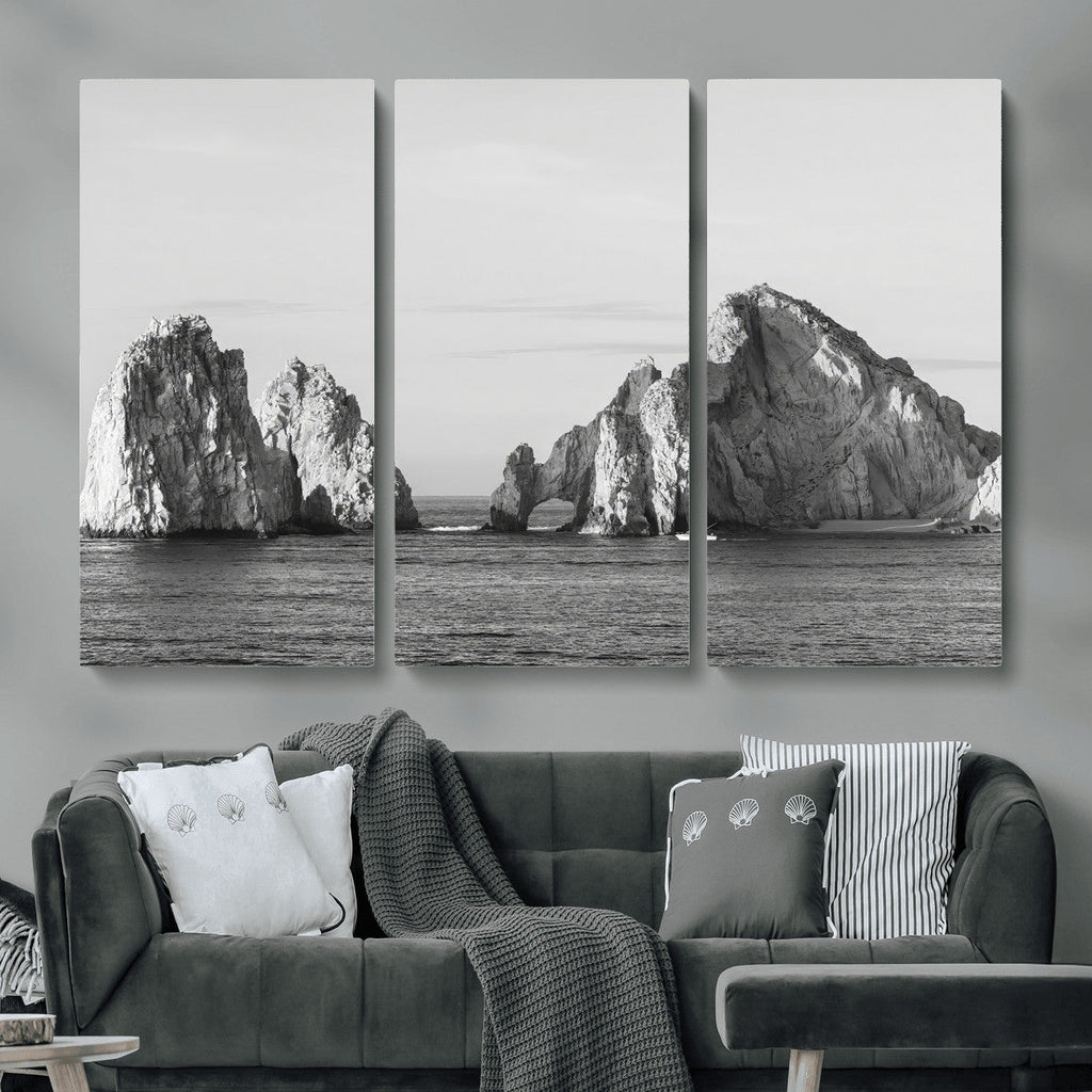 Coastal Wall Art | Framed Black White Ocean Canvas Artwork