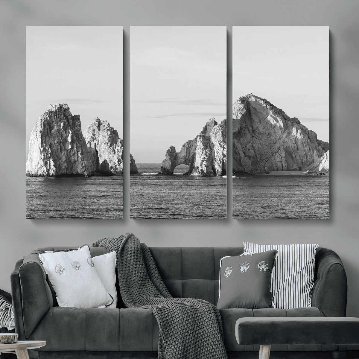 Coastal Wall Art | Framed Black White Ocean Canvas Artwork