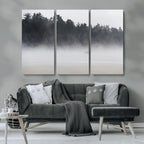 Surfer Fog Wall Art Canvas Print, Framed Foggy Beach and Coastal Surf Scene