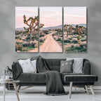Joshua Tree Wall Art Canvas Print, Framed Desert Road Scene at Sunset