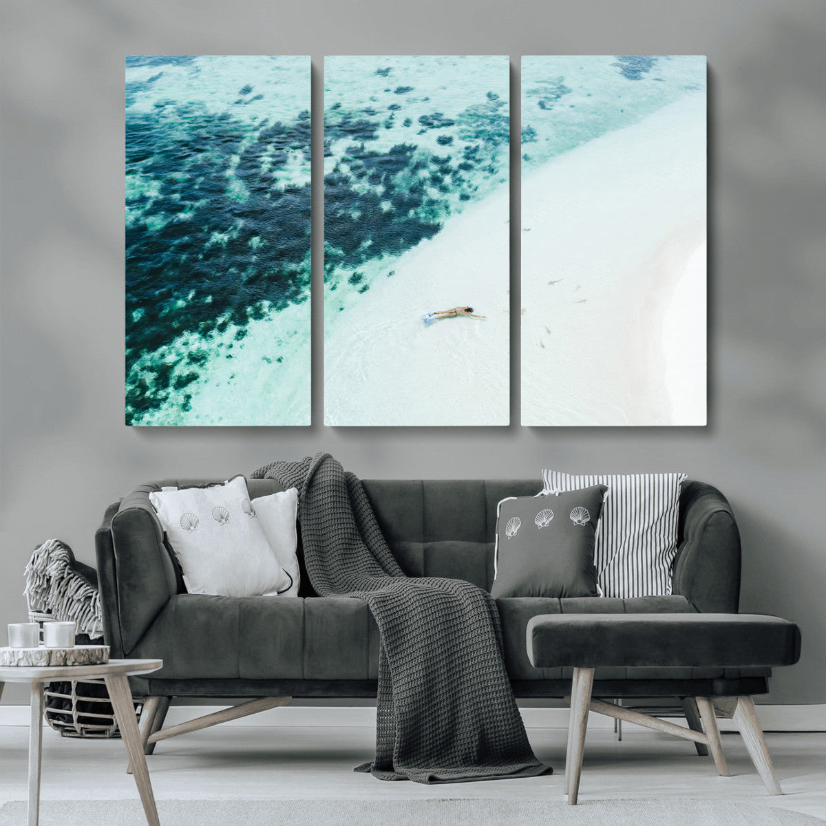 Minimal Beach Wall Art | Framed Ocean Swimming Canvas
