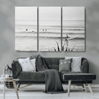 Surfer Silhouette Wall Art | Framed Calm Ocean Canvas