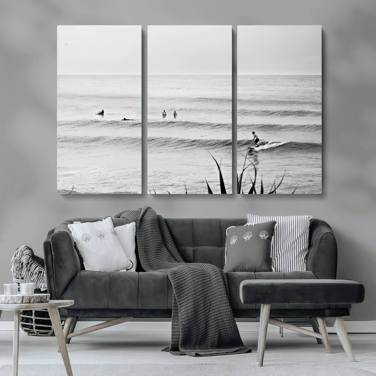 Surfer Silhouette Wall Art | Framed Calm Ocean Canvas