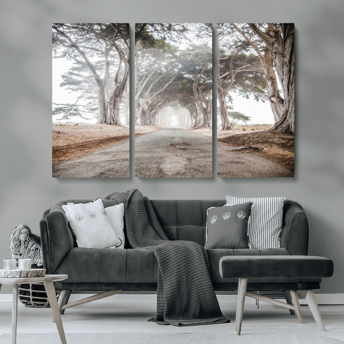 Cypress Tunnel Wall Art | Framed Misty Road Canvas Artwork