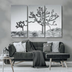 Joshua Tree Wall Art Canvas Print, Framed Black and White Desert Landscape Artwork