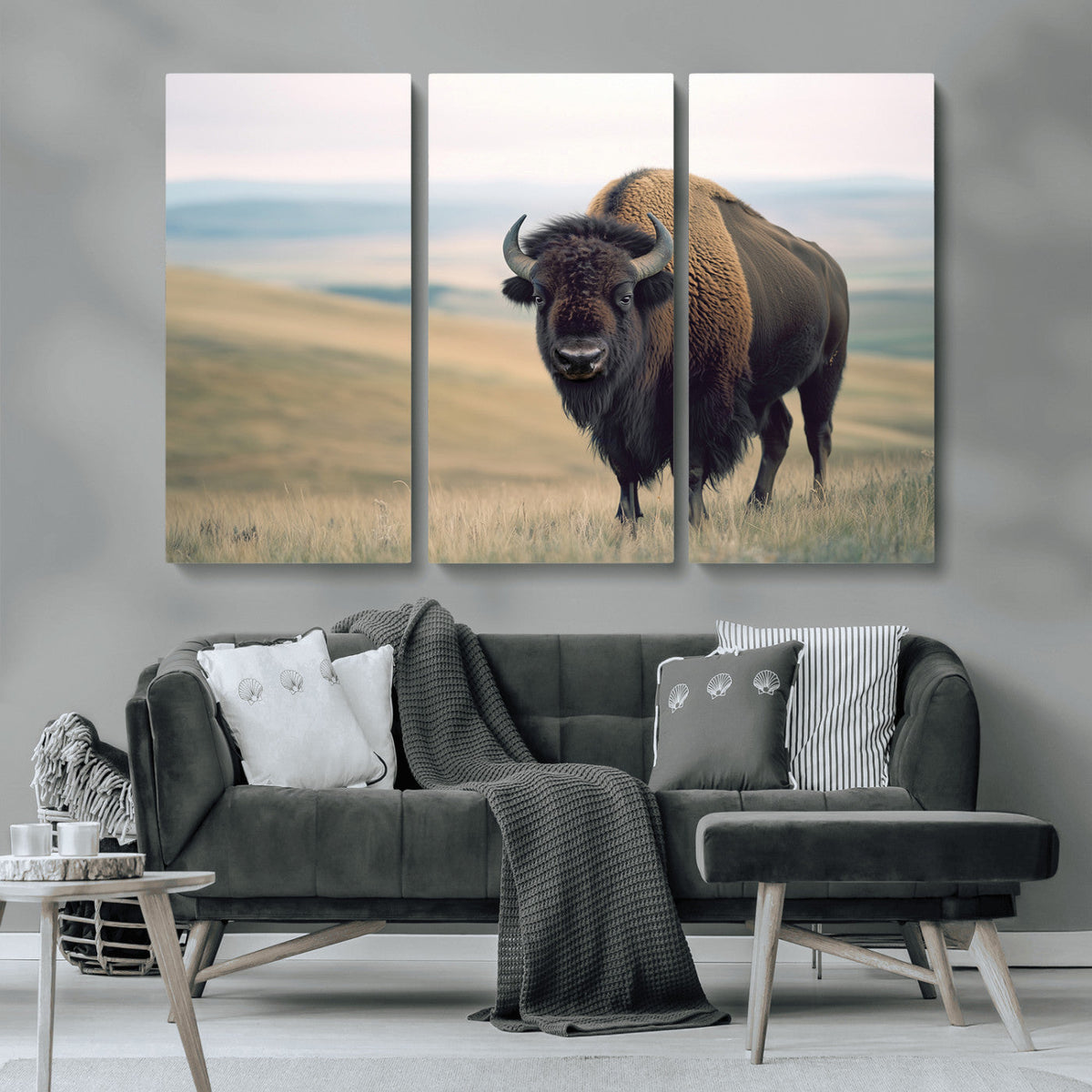 Bison Wall Art Canvas Print, Framed American Buffalo Rustic Western Artwork