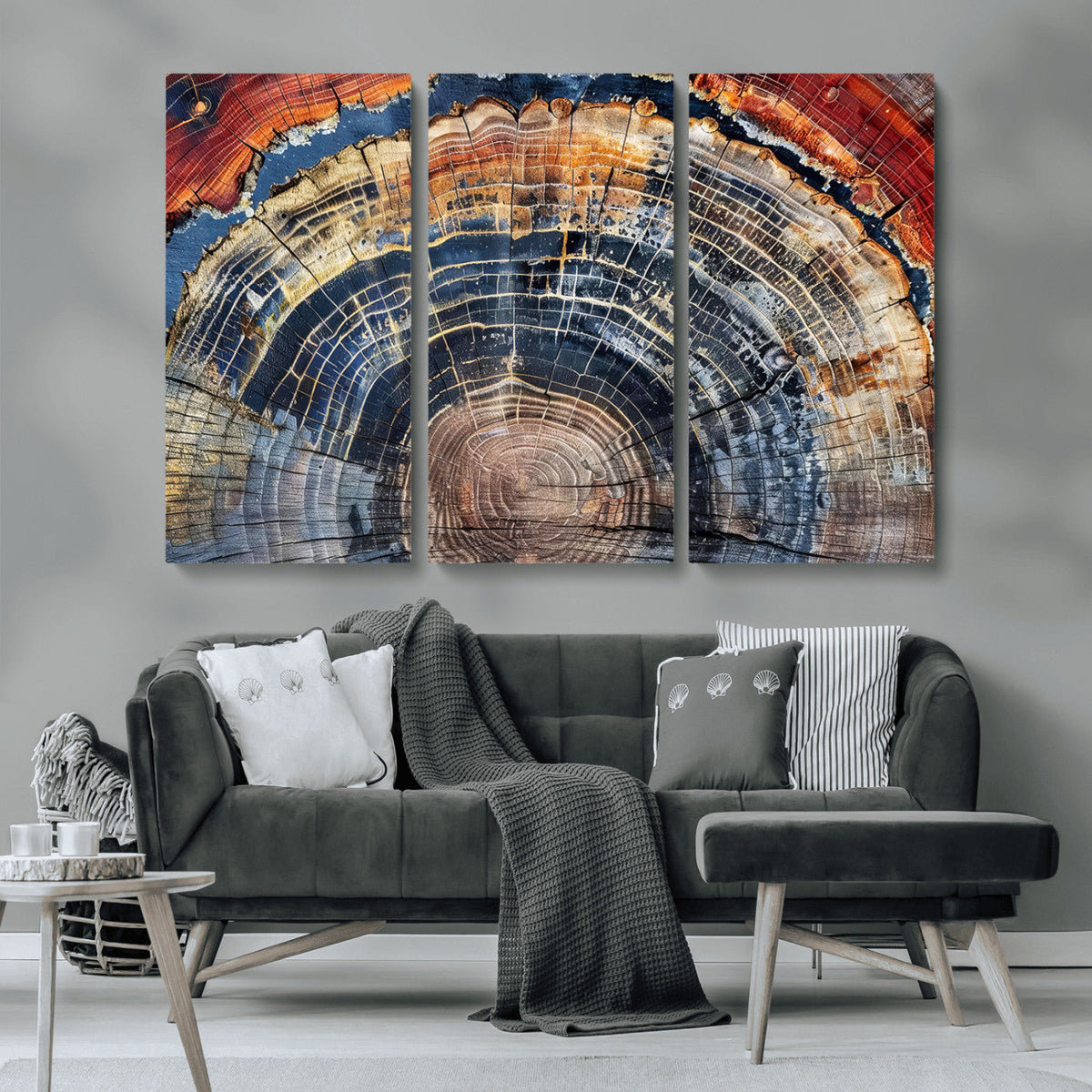 Tree Rings Wall Art Canvas Print, Framed Petrified Wood Modern Rustic