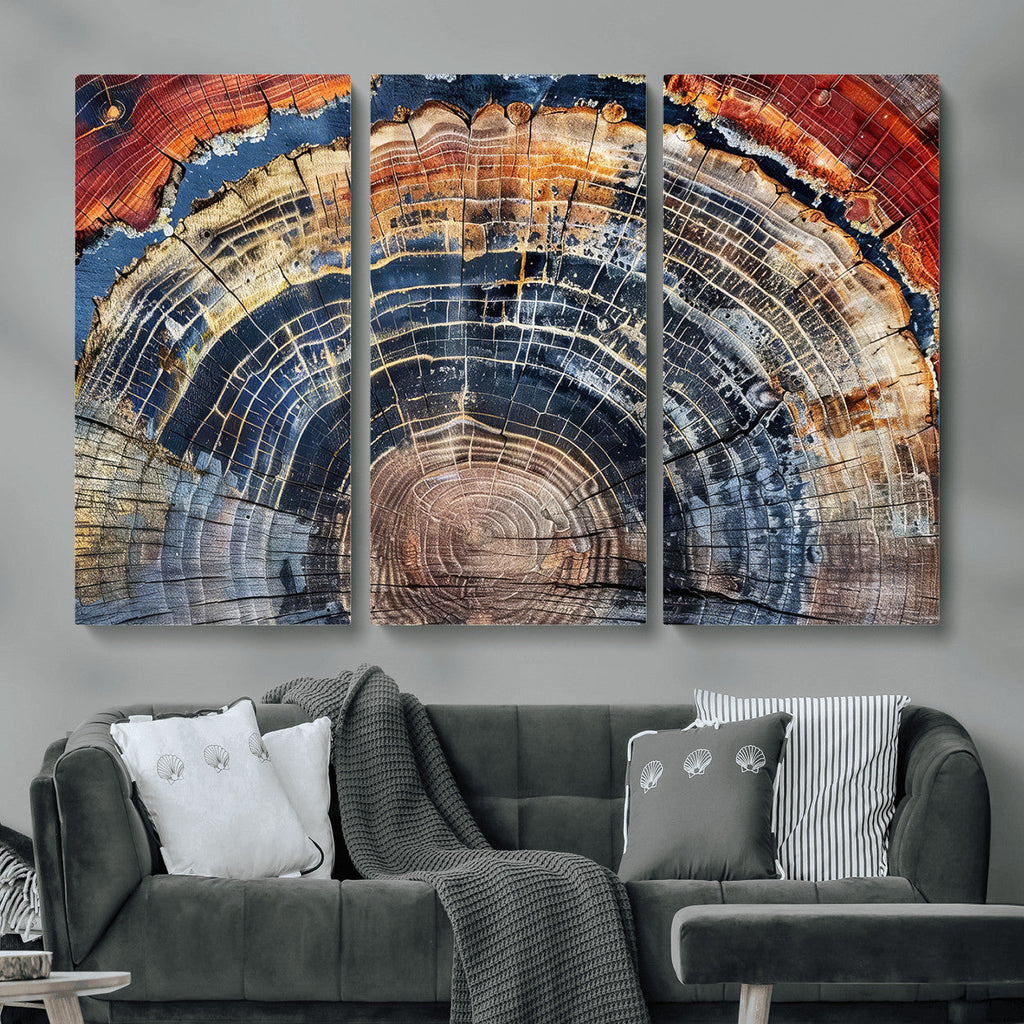 Tree Rings Wall Art Canvas Print, Framed Petrified Wood Art, Modern Rustic Decor