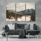 Mountain Landscape Wall Art Canvas Print, Framed Snowy Peaks Alpine Winter