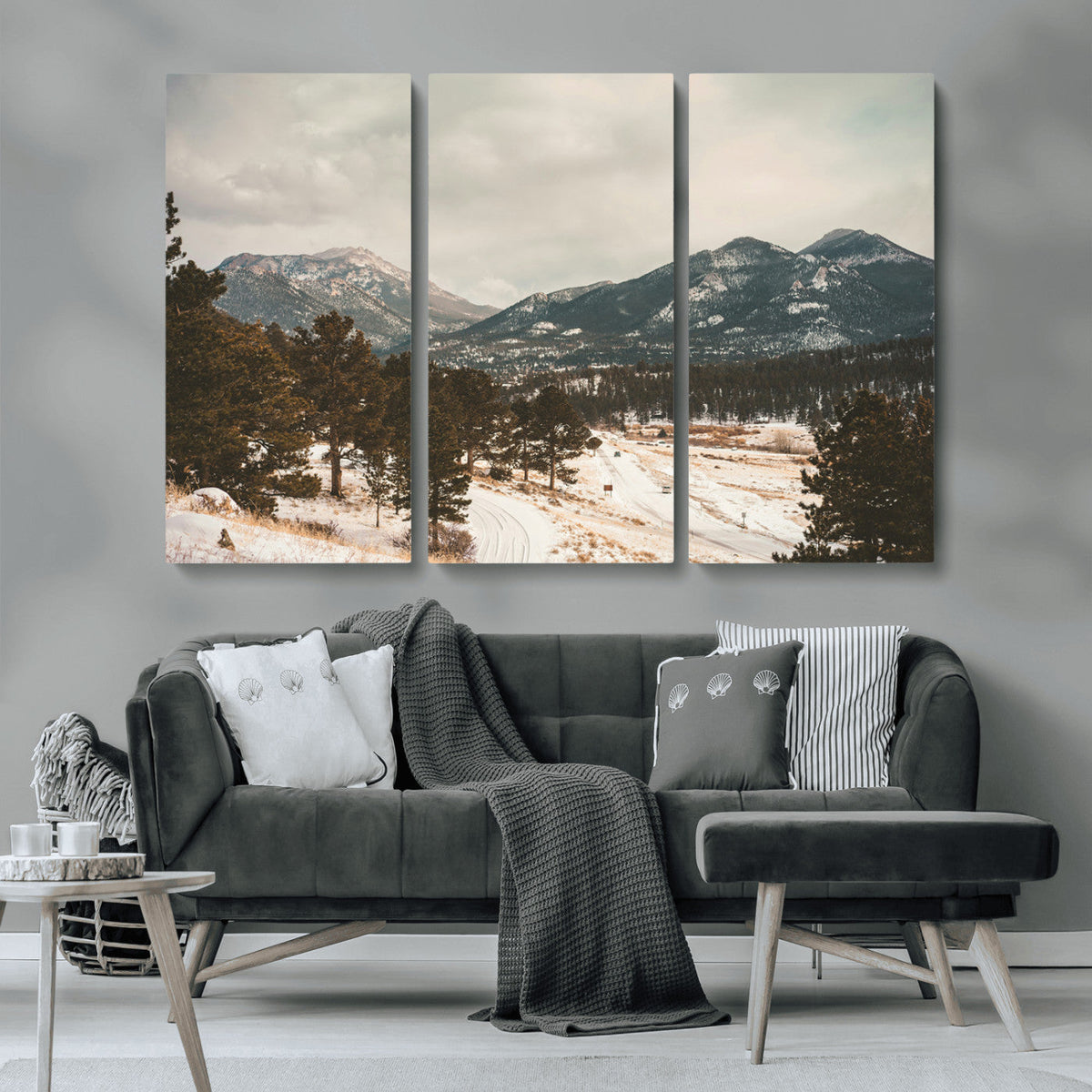 Mountain Landscape Wall Art Canvas Print, Framed Snowy Peaks Alpine Winter