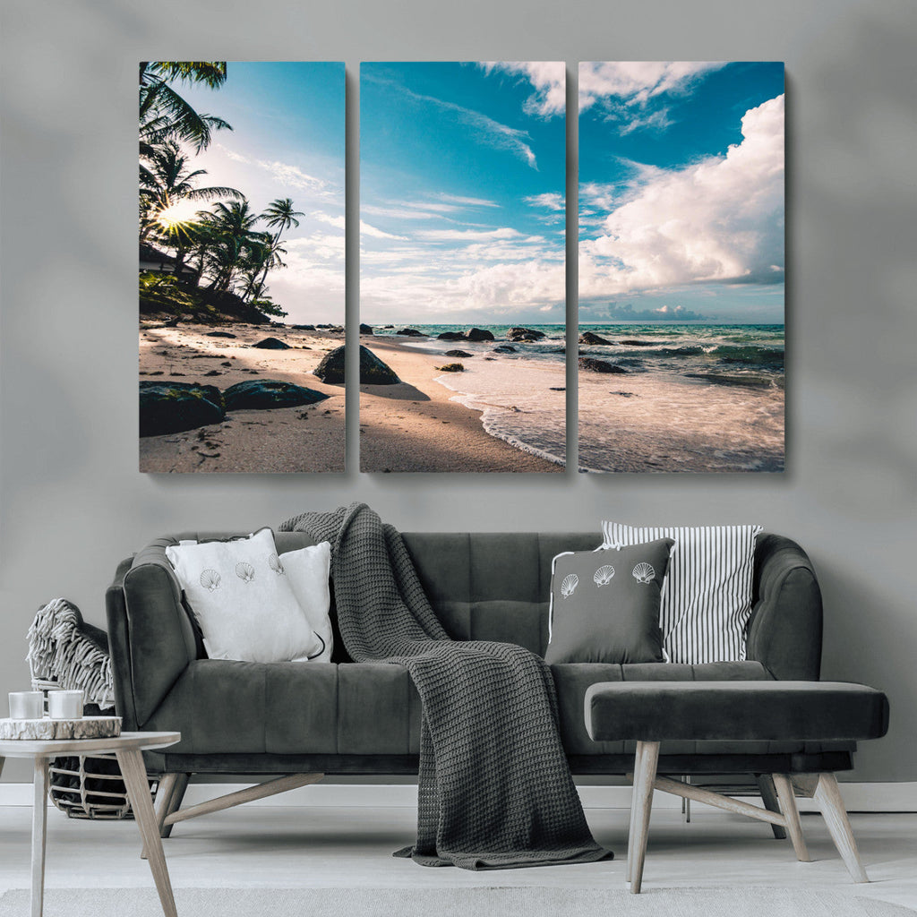 Tropical Beach Wall Art Canvas Print, Framed Ocean Waves Relaxing Seascape