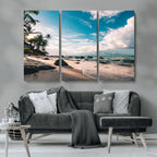 Tropical Beach Wall Art Canvas Print, Framed Ocean Waves Relaxing Seascape