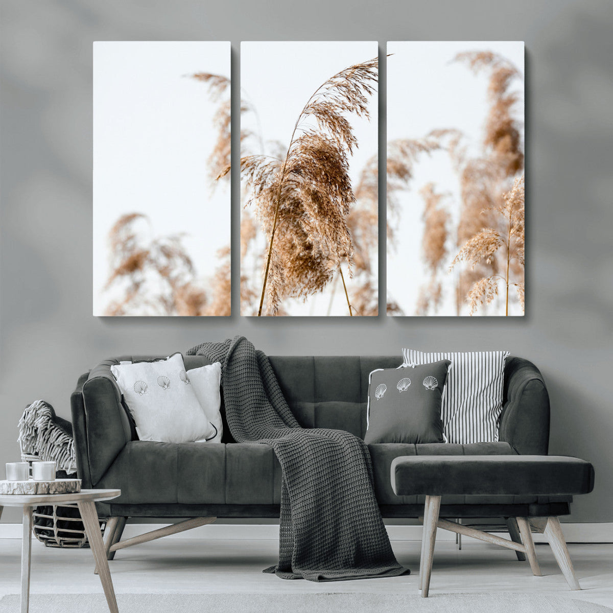 Pampas Grass Wall Art Canvas Print, Framed Neutral Tones Minimalist Boho