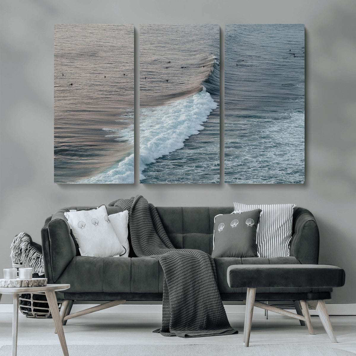 Ocean Waves Wall Art Canvas Print, Framed Coastal Serenity Surf Scene
