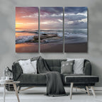 Golden Hour Wall Art Canvas Print, Framed Tranquil Waves Beach Sunset